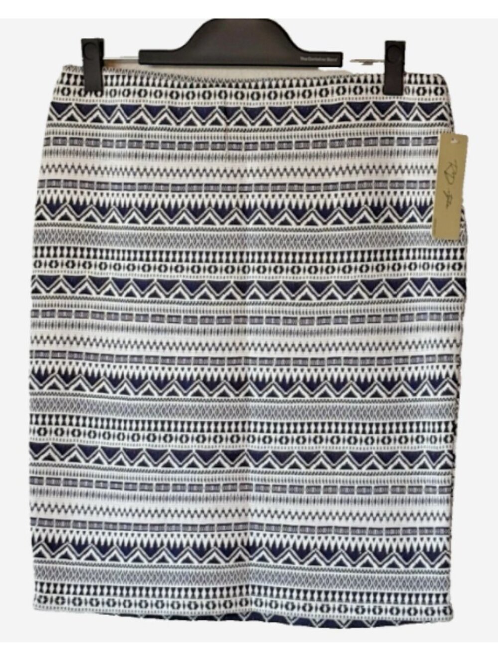 RD Style Pencil Skirt L Navy White Stretch NWT